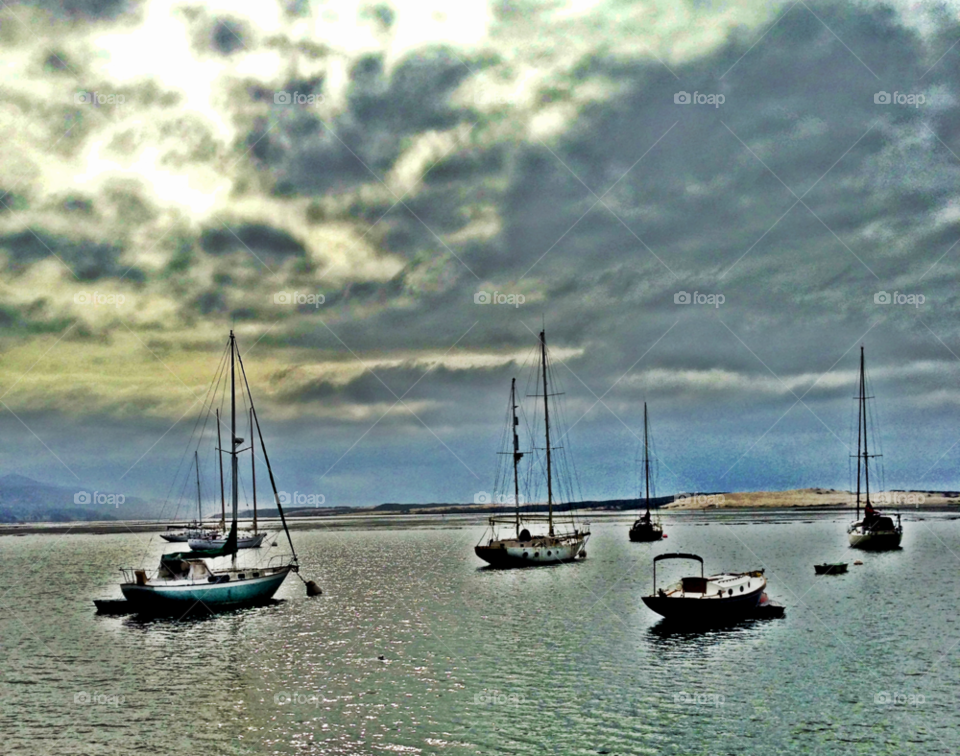 beach clouds boats peaceful by probie15
