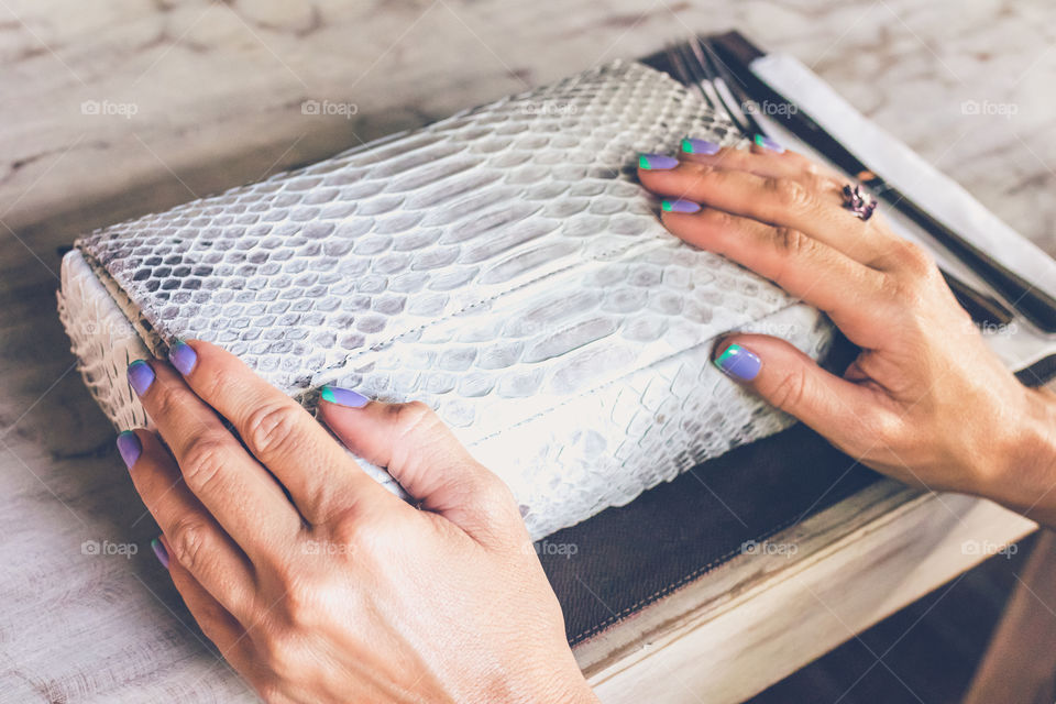 White python bag on the table