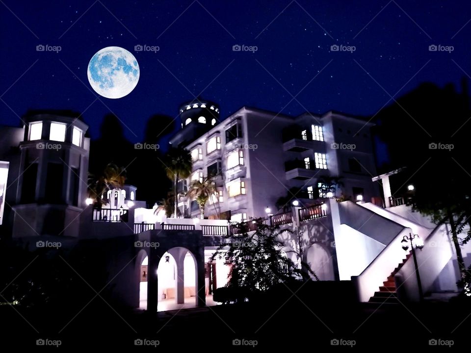 beautiful european style castle night view