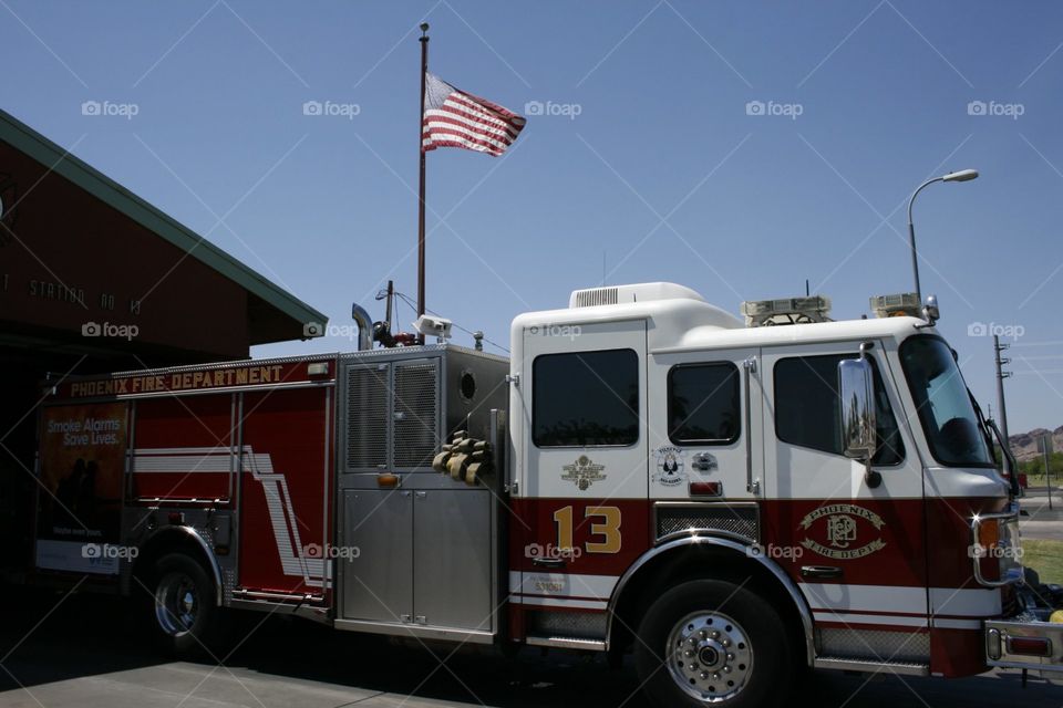 American flag at the fire station