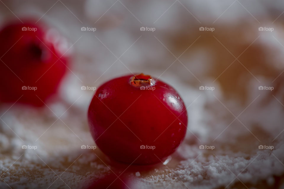 Close up of frozen cranberries 