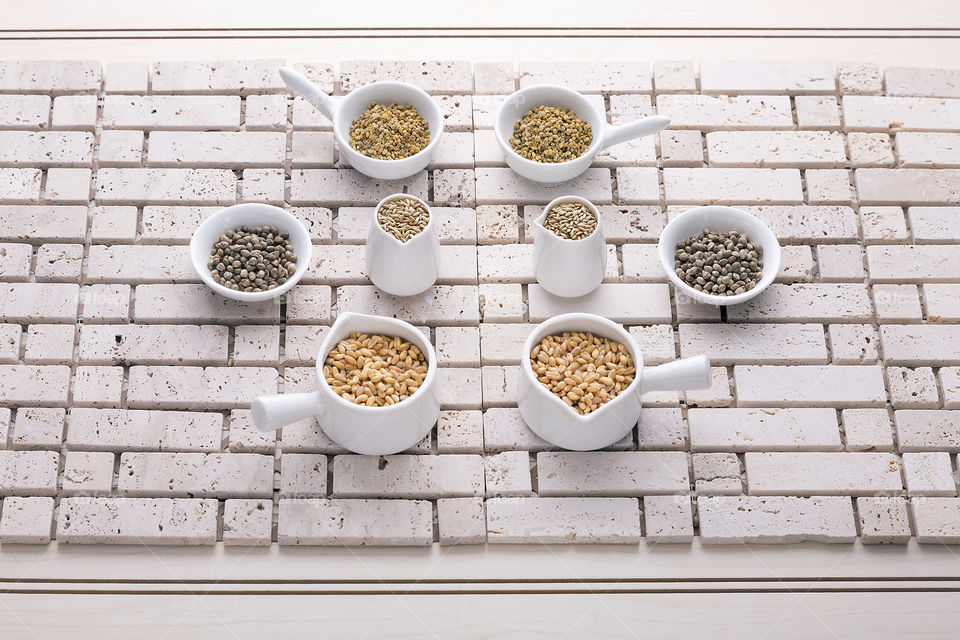 seeds in porcelain wells