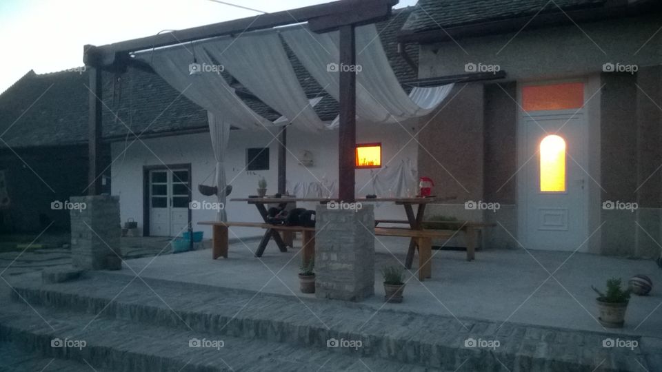 old house terrace at night