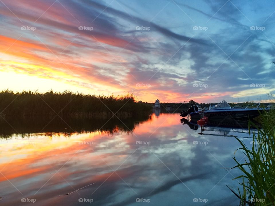 Boat on idyllic lake