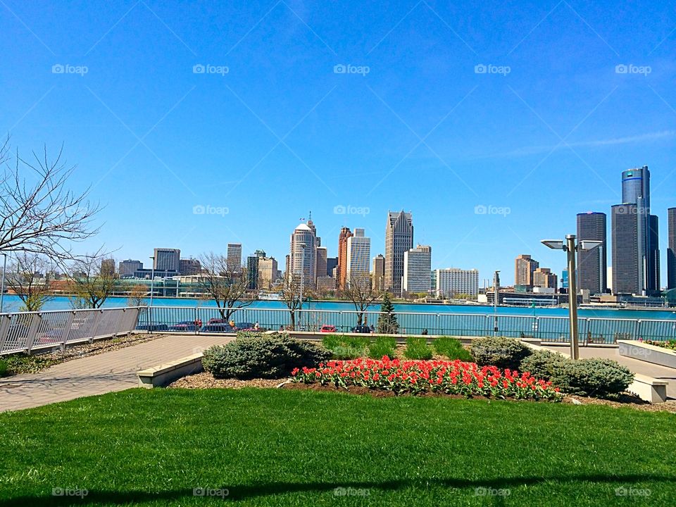 Spring in the city. Water front 