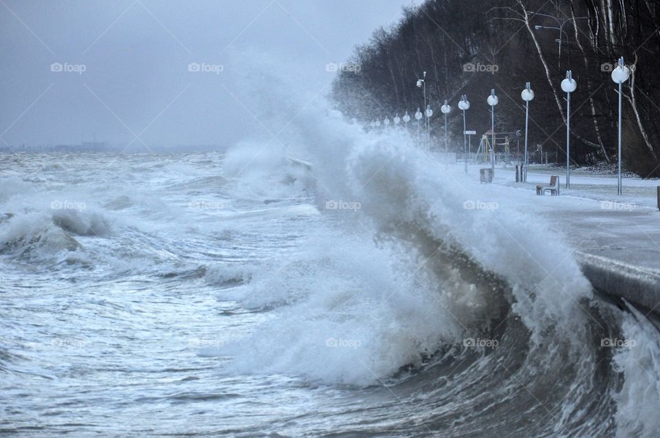 water waves splashing in the Baltic sea during storm