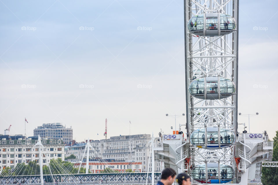 Closeup of London Eye in London.