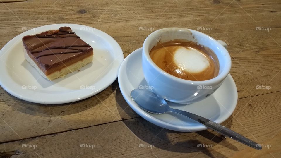 Chocolate slice and a coffee
