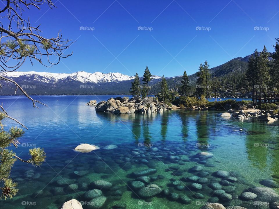 Scenic view of a lake against clear sky