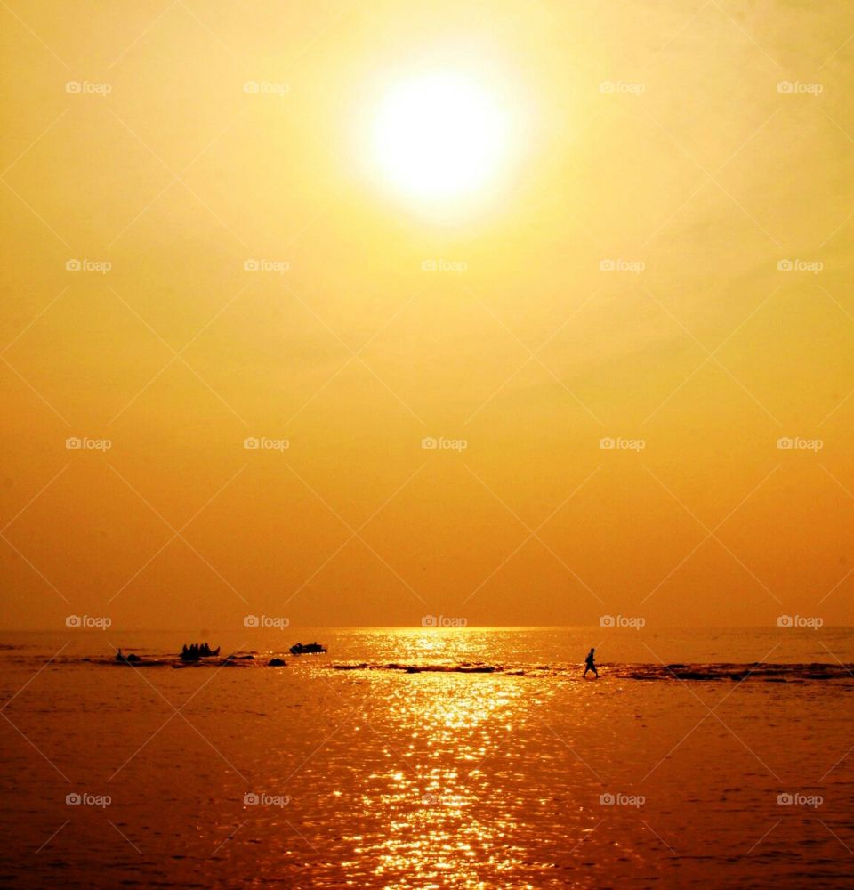 Sunset, Sun, Dawn, Water, Beach