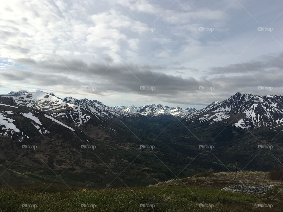 View of rocky snowy mountain