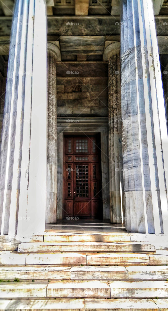 The huge entrance in the national library of Greece, Athens