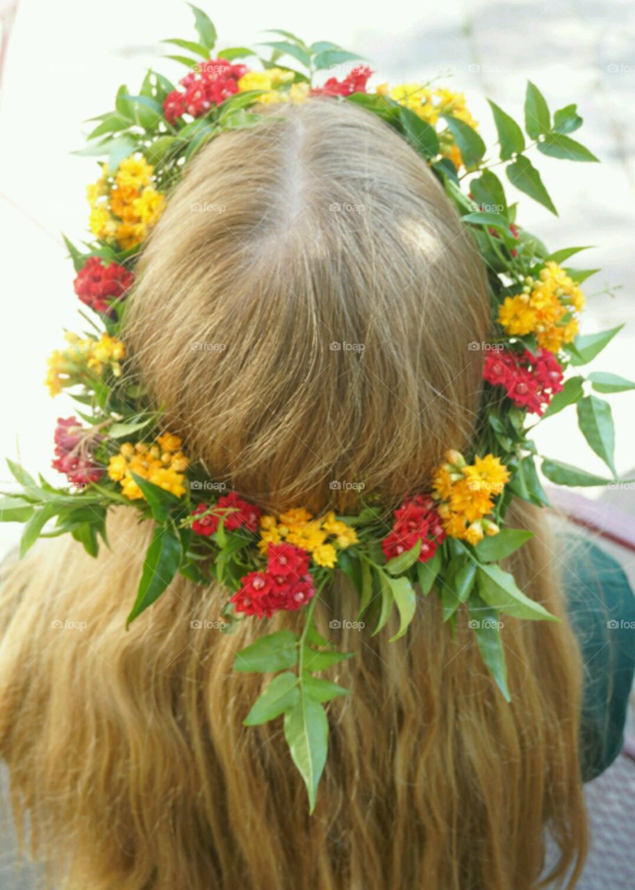 Flower crown - red & yellow & green