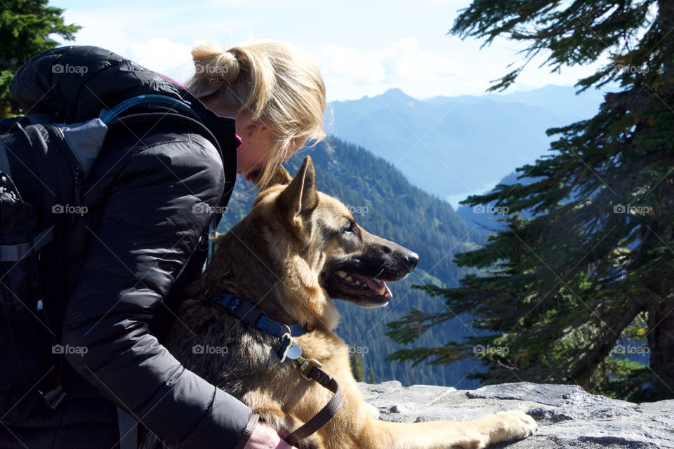 Dog and woman on a walk