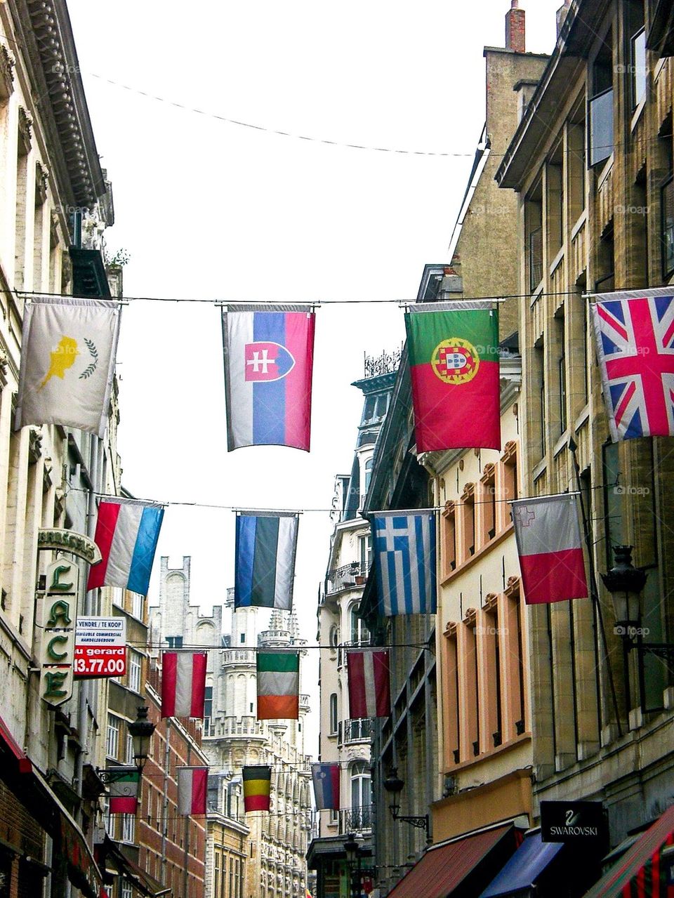 International flags on a street in Paris 