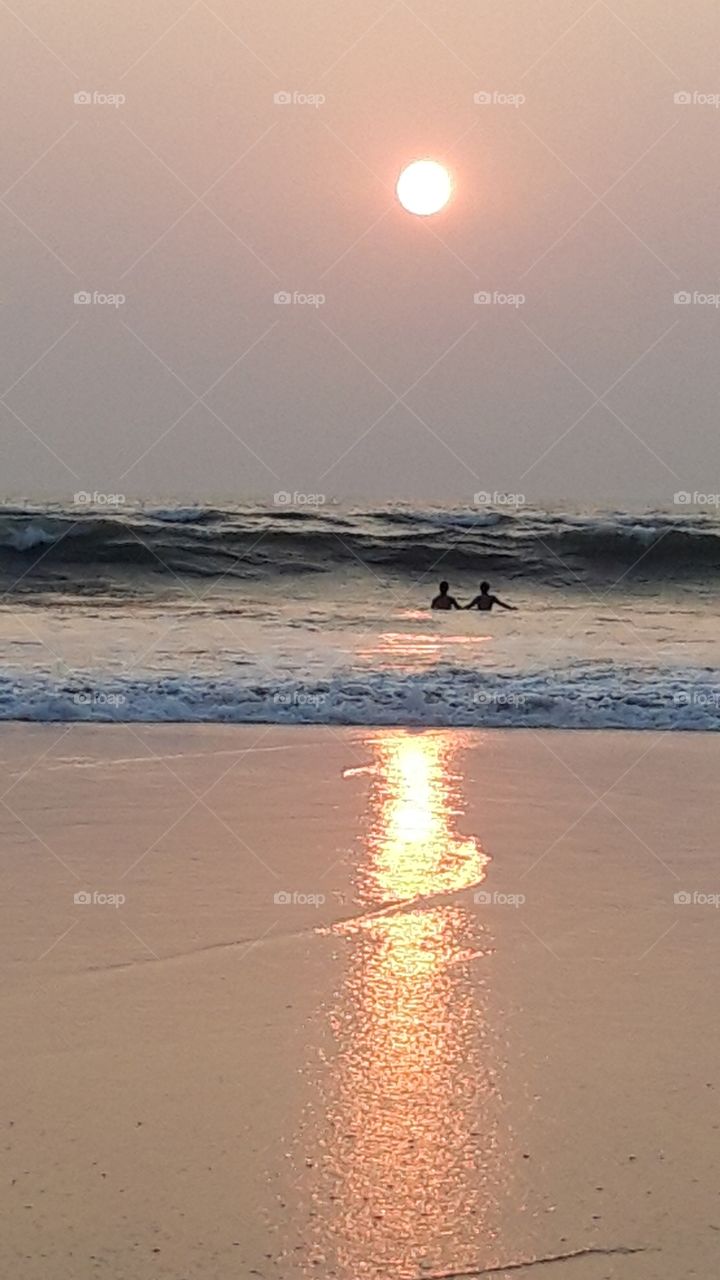 sunset on the beach of Leela Goa