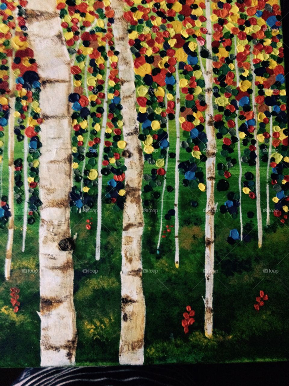 Acrylic canvas. Painting birch trees