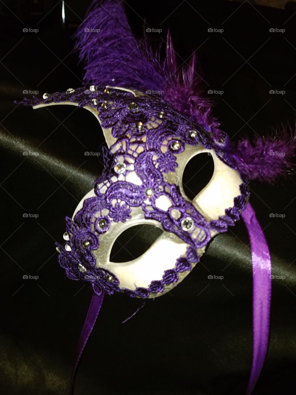 purple Mardi Gras mask Pearl face with purple lace and jewels