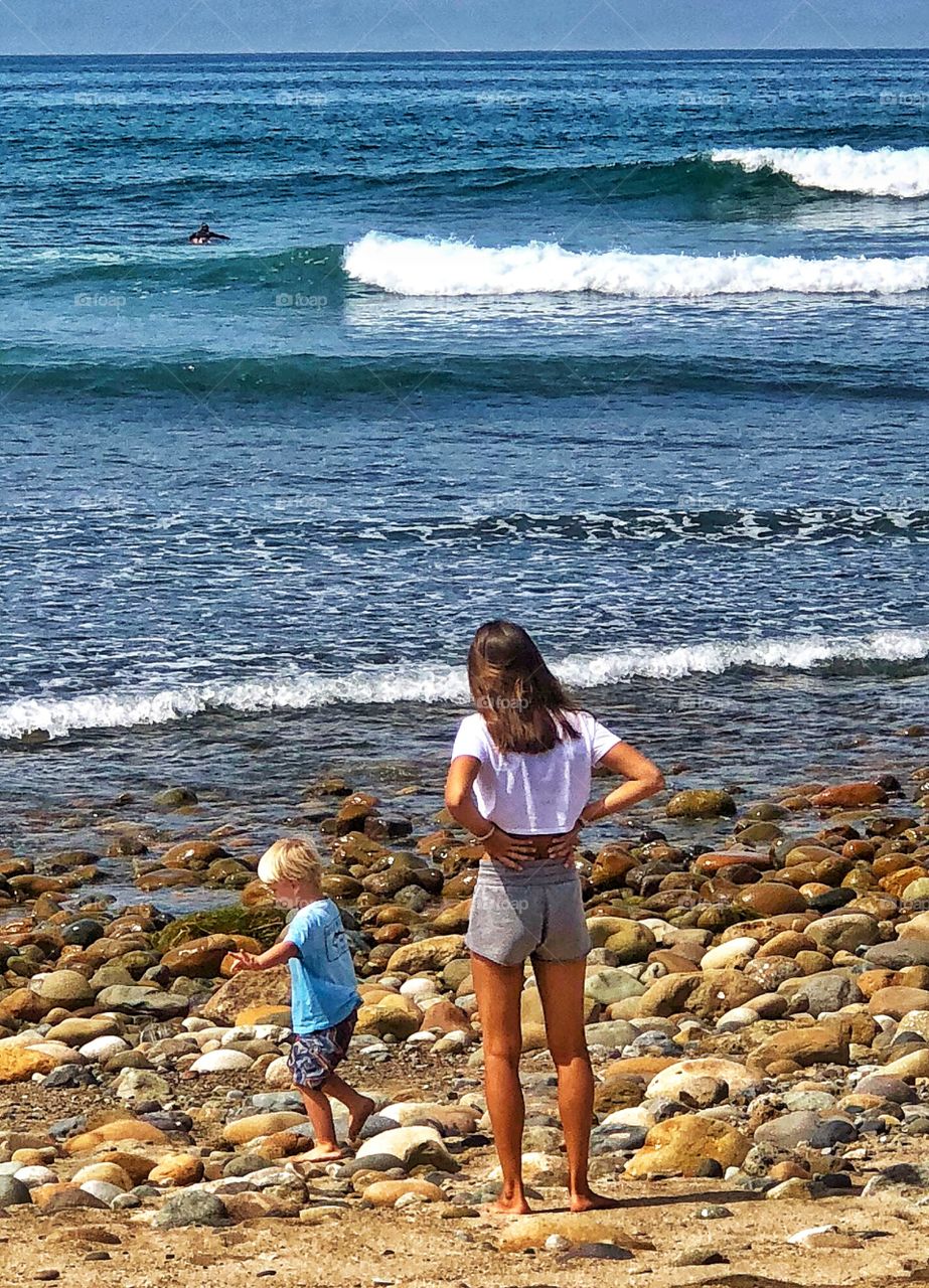 Nature All Around You Foap Mission, Mother and child enjoying the beach waves and rocks!