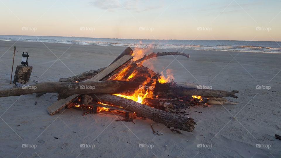 Bonfire on the beach near Galveston, TX