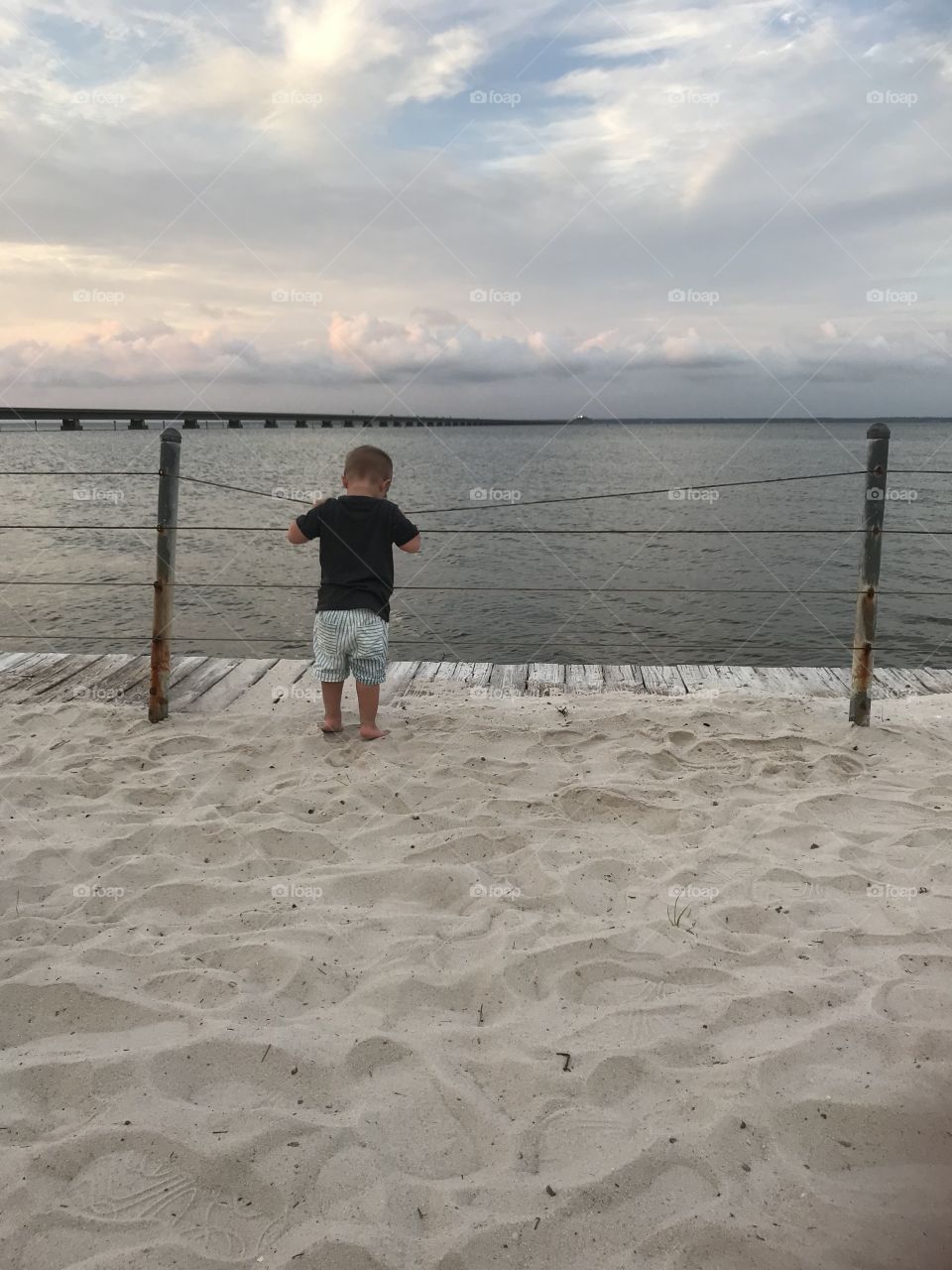 Toddler fascinated with ocean