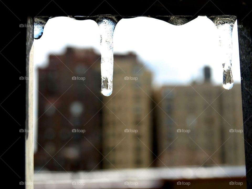 Icicle Cityscape. Icicles and city buildings - NYC
