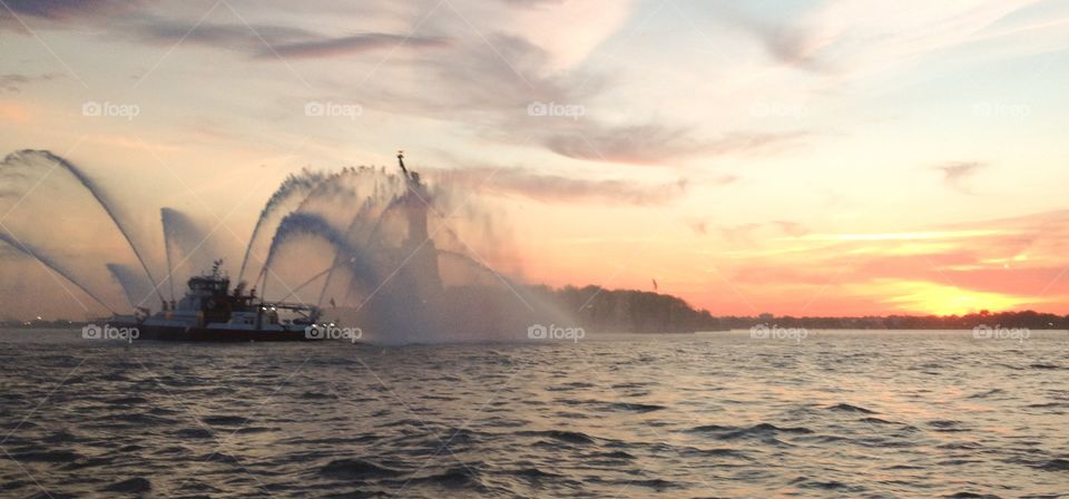 Fire boat nuclear sunset 