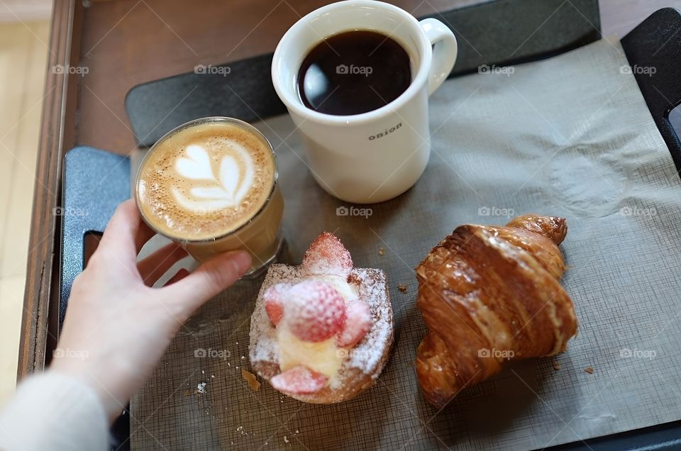 coffee and bakery with cake