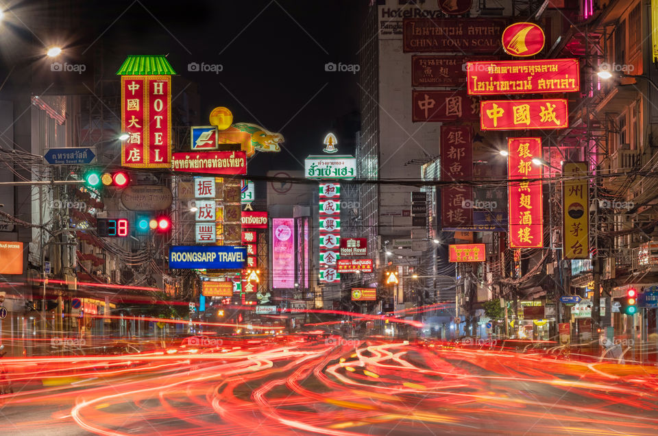 Beautiful night scene of Yoalwarat China town in Thailand