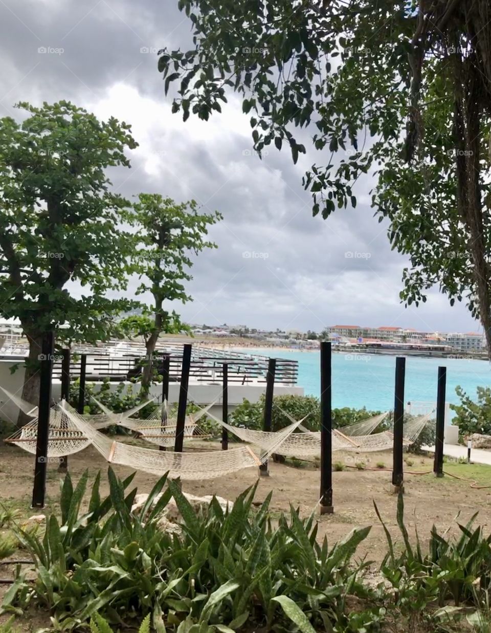 Hammocks by the ocean in St Marteen Caribbean 