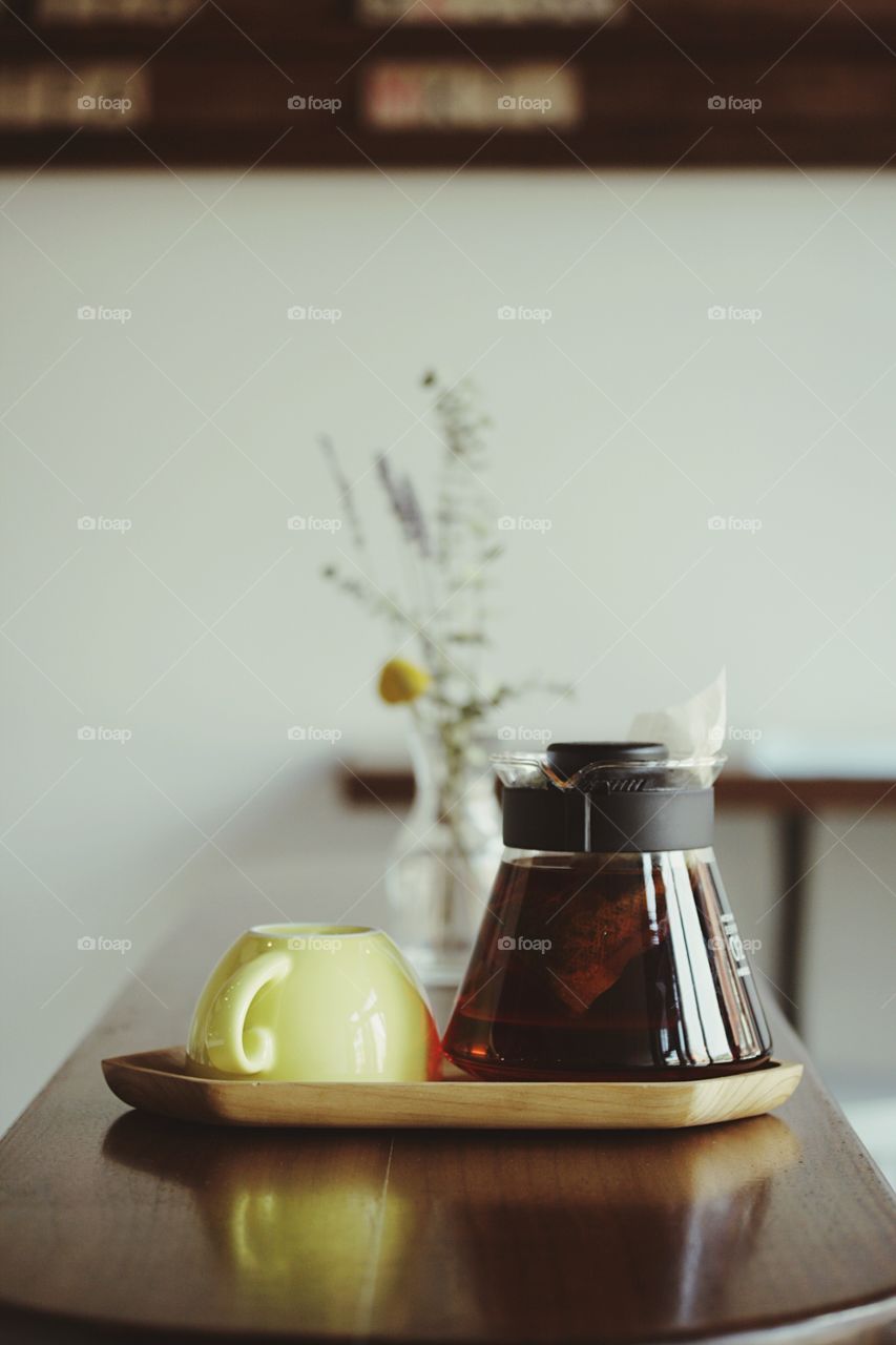 Tea pot on table