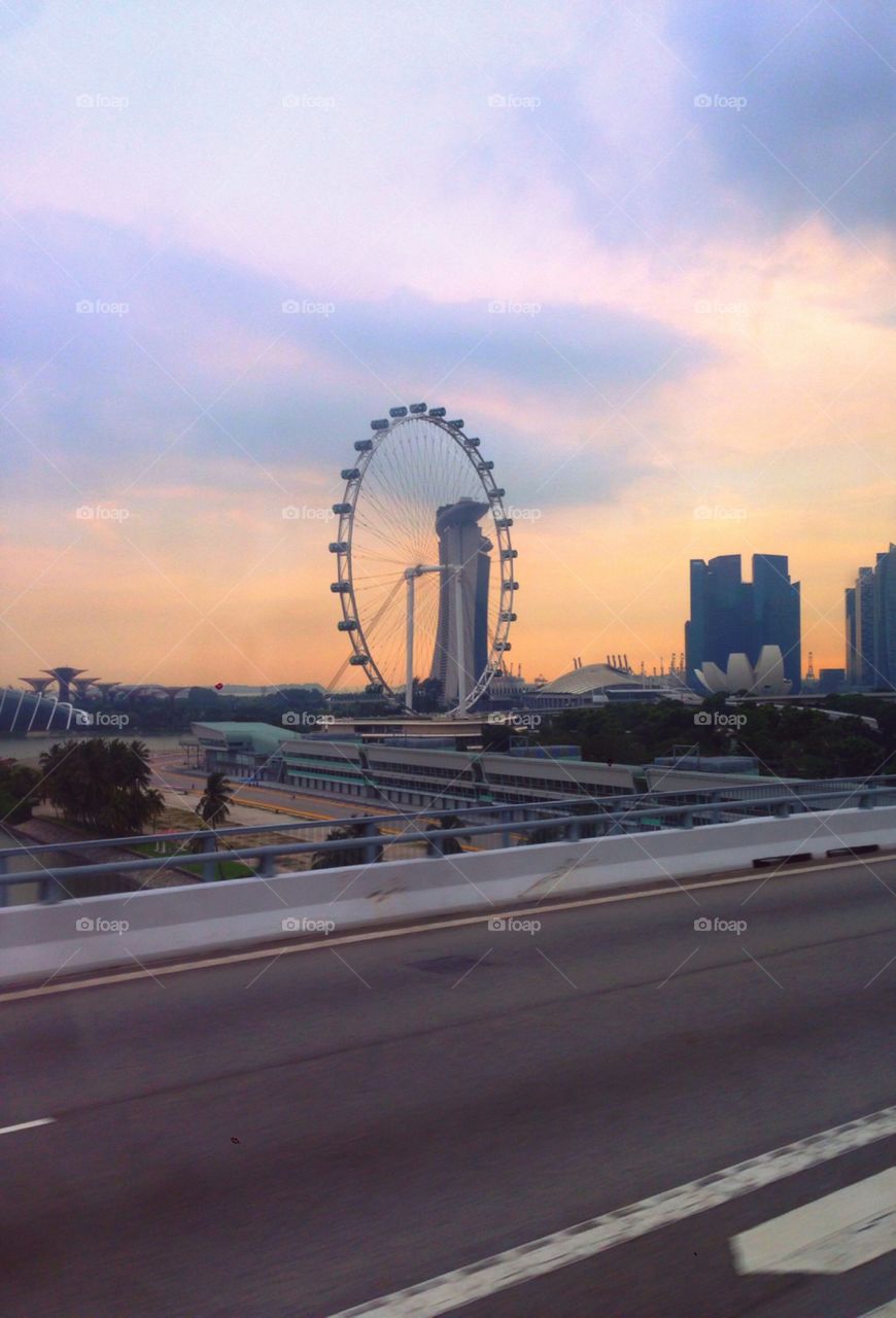Singapore sunset sky ferris wheel