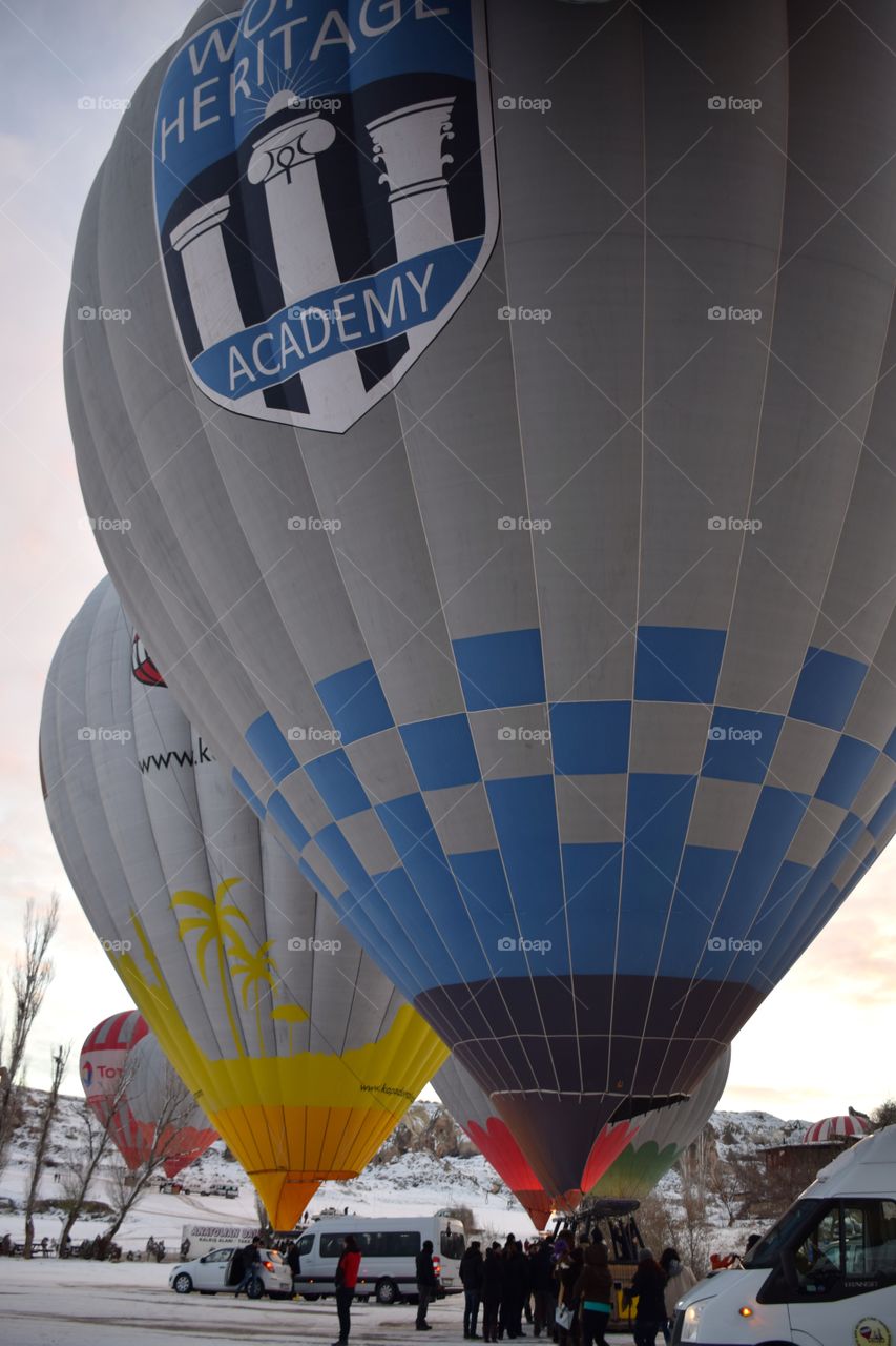 Balloons ready to take off, cappadocia, turkey