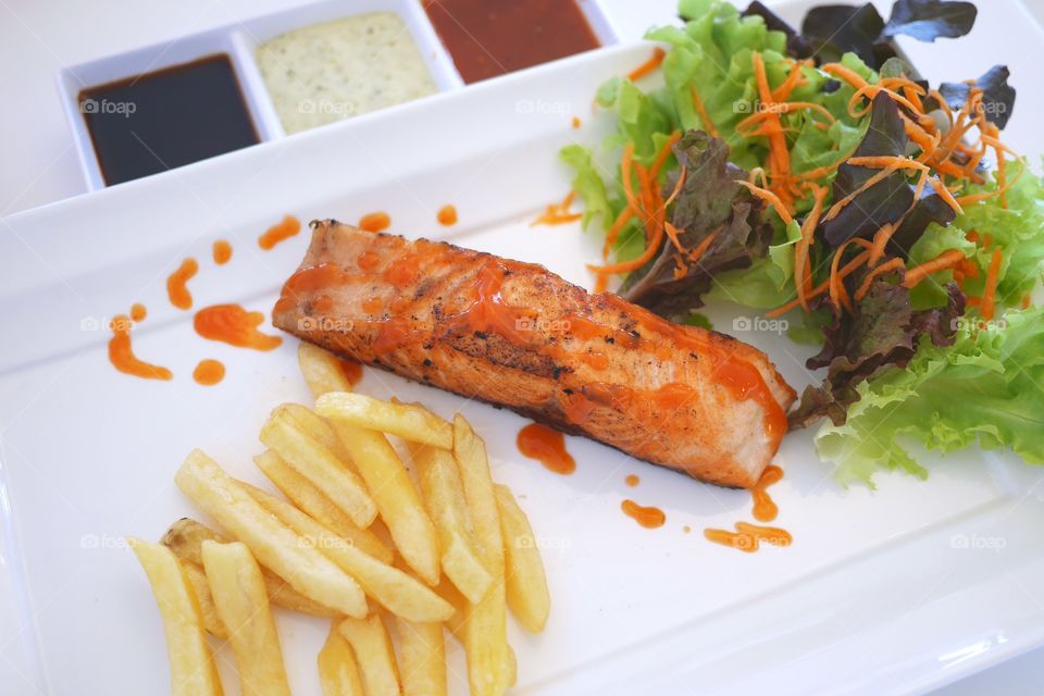 Salmon Steak with chili sauce