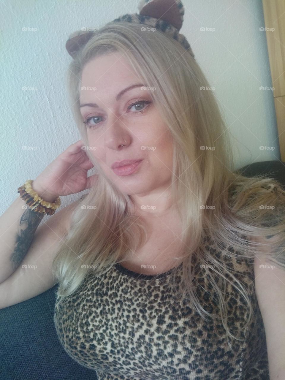 Selfie with leopard dress print and ears
