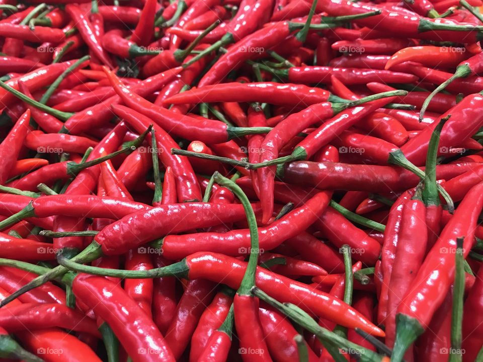 Red hot chillies in the supermarket