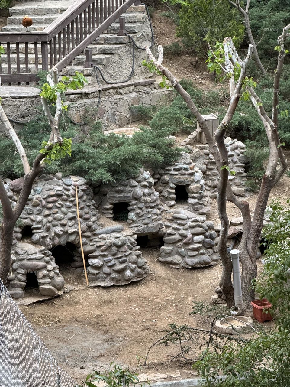 Stone nests for ducks in an aviary