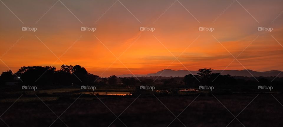 sunset view in a village.