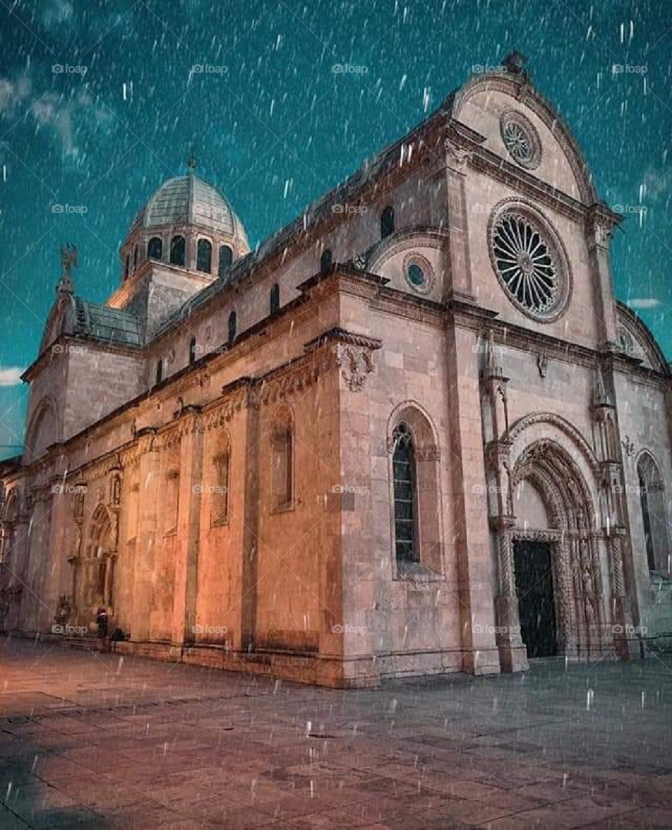 Šibenik city  from Croatia chatedral sv.Jakov rain