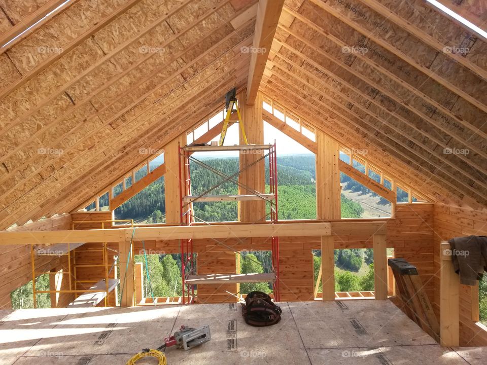 Gable construction on a mountain cabin