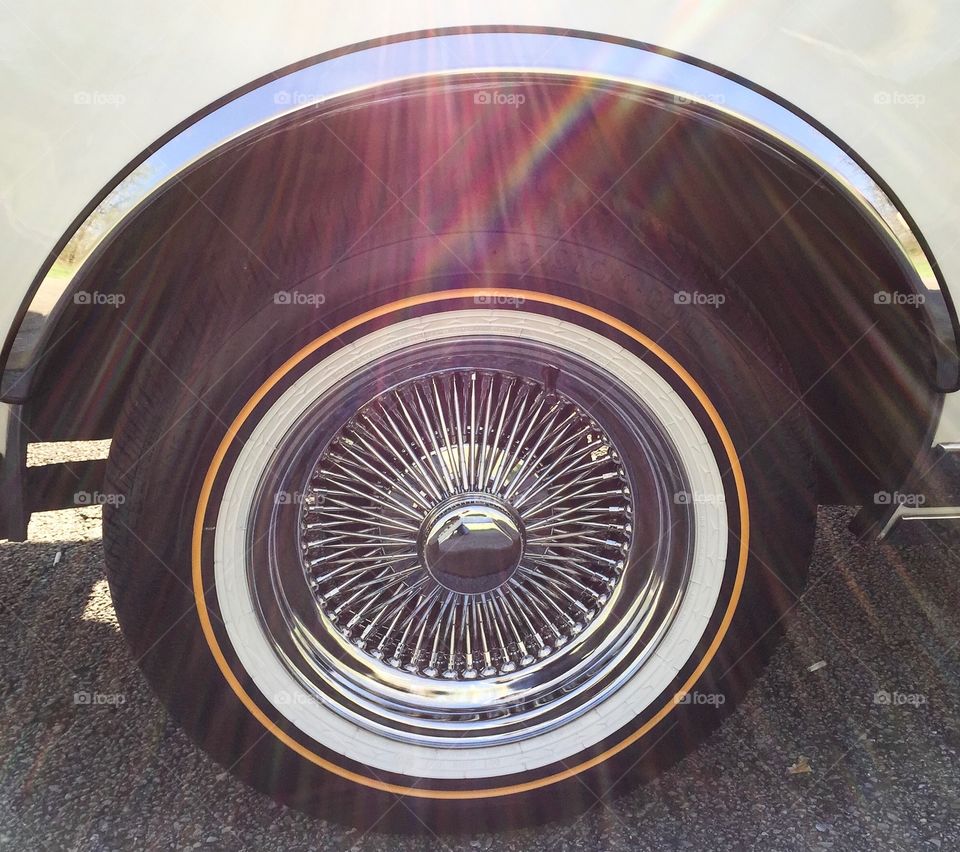 Classic Car Wheel At A Car Show In Ohio With Sunlight Pouring Down 