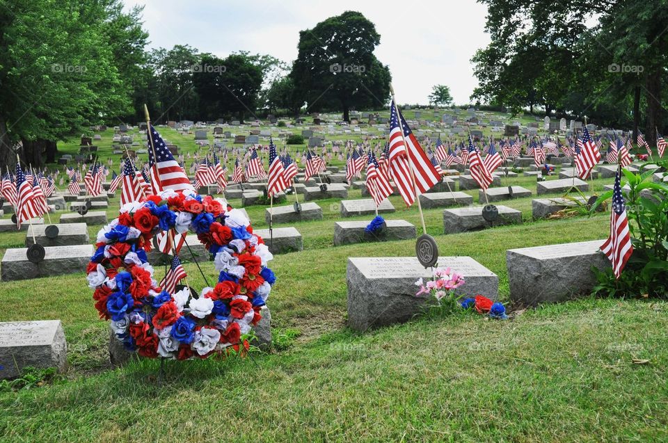 Military cemetery on Fourth of July