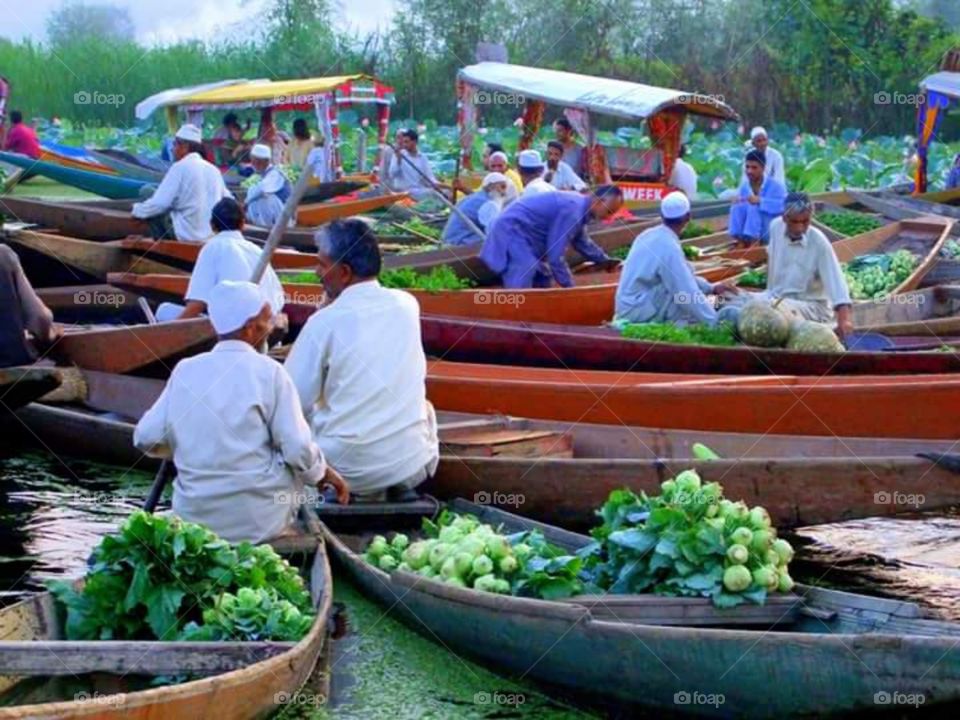 The Water or Floating market at Dal Lake Srinagar Kashmir