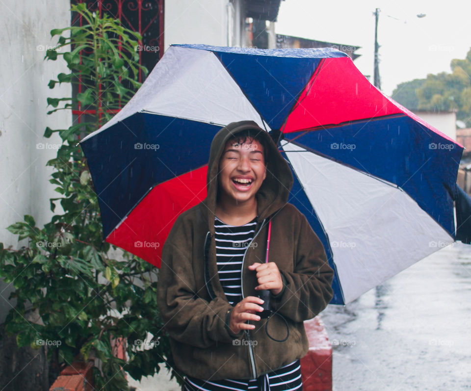 smiling in the rain