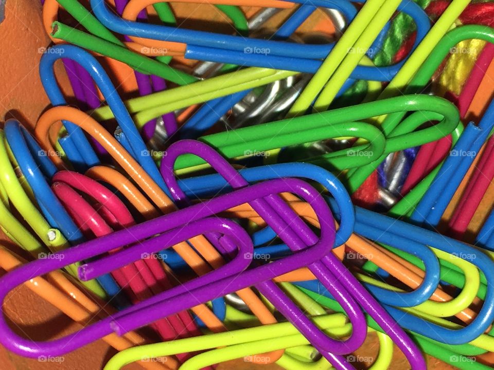 Colorful paper clips closeup 
