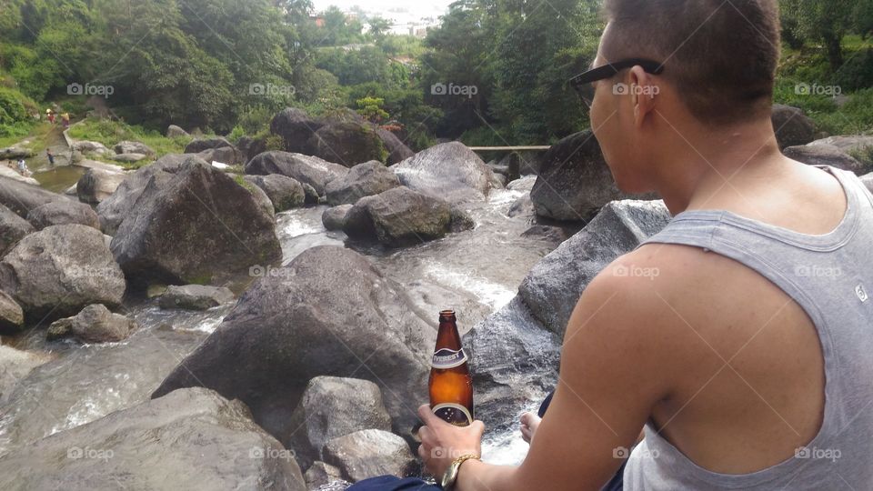 enjoying Everest beer...