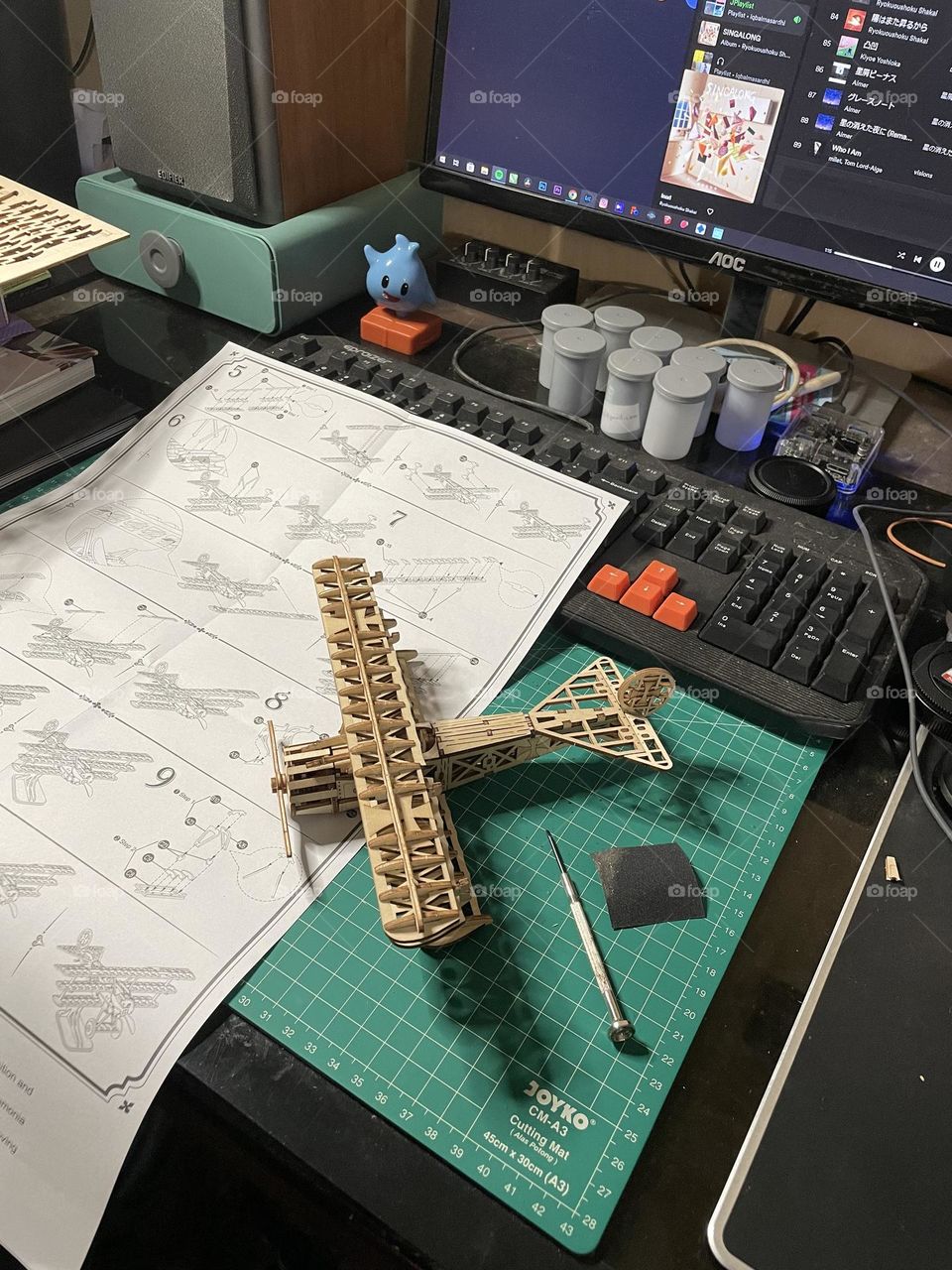 Assemble Air Plane Wooden Puzzles at Night