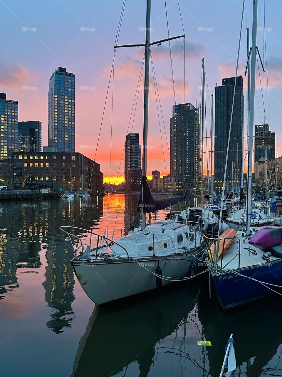 This charming photo of “Newtown Creek” by the “Pulaski Bridge” in LIC was taken standing outside on the front deck of “Salvation”, the “28 ft 1969 Luhrs” cabin cruiser that is home to myself and partner “Timothy Trespas”. 2024. Hypnotic Productions