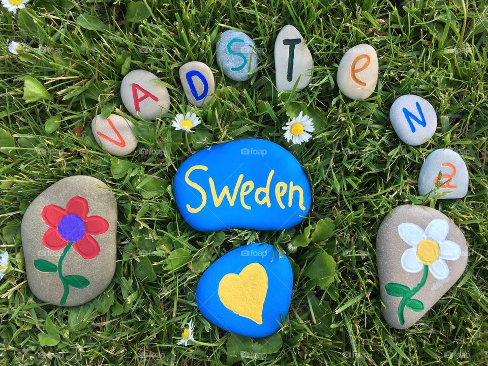 Vadstena, Östergötland, souvenir on colored stones 