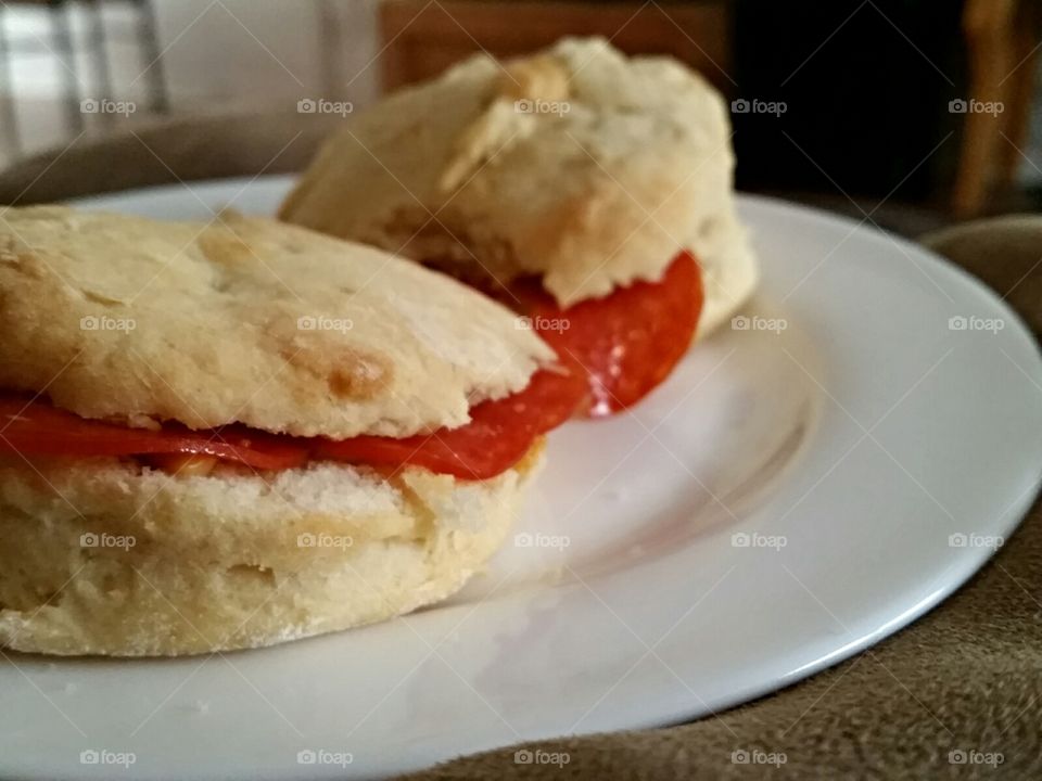 Southern breakfast remix. Homemade southern biscuits with cheese and pepperoni